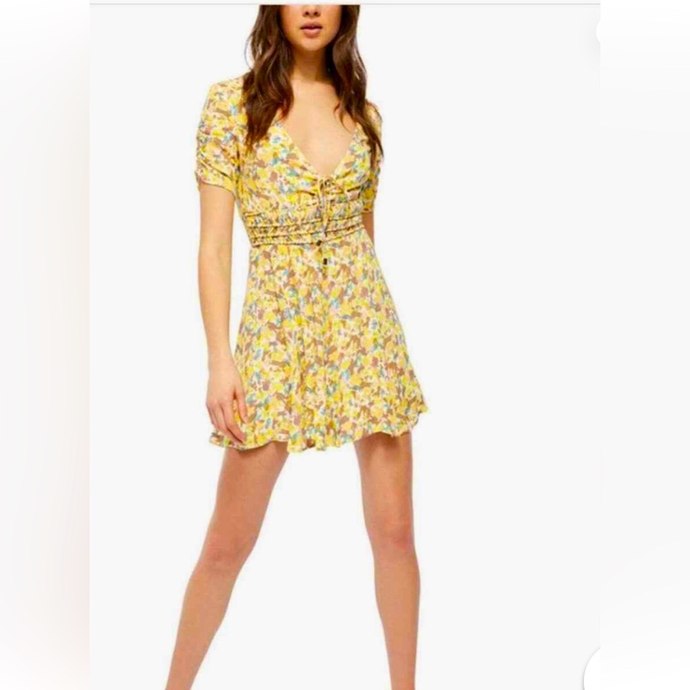 Free People Forget Me Not Lined Mini Dress in Yellow Floral